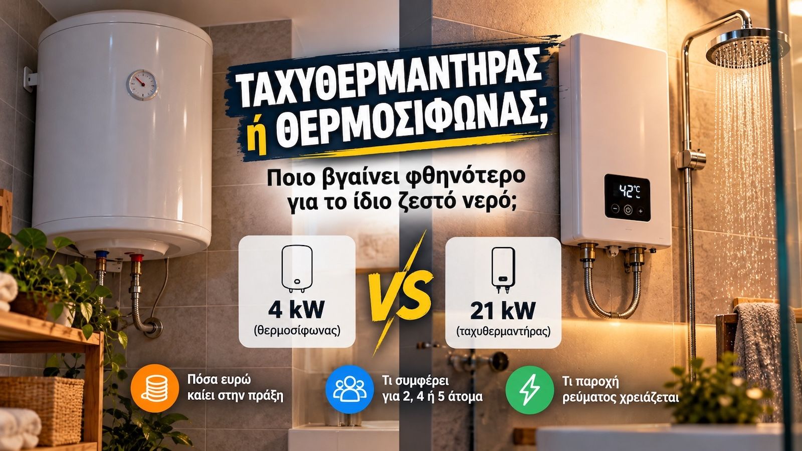 Ο κλασικός θερμοσίφωνας αποθηκεύει το ζεστό νερό και έχει θερμικές απώλειες όσο αυτό περιμένει στο δοχείο.