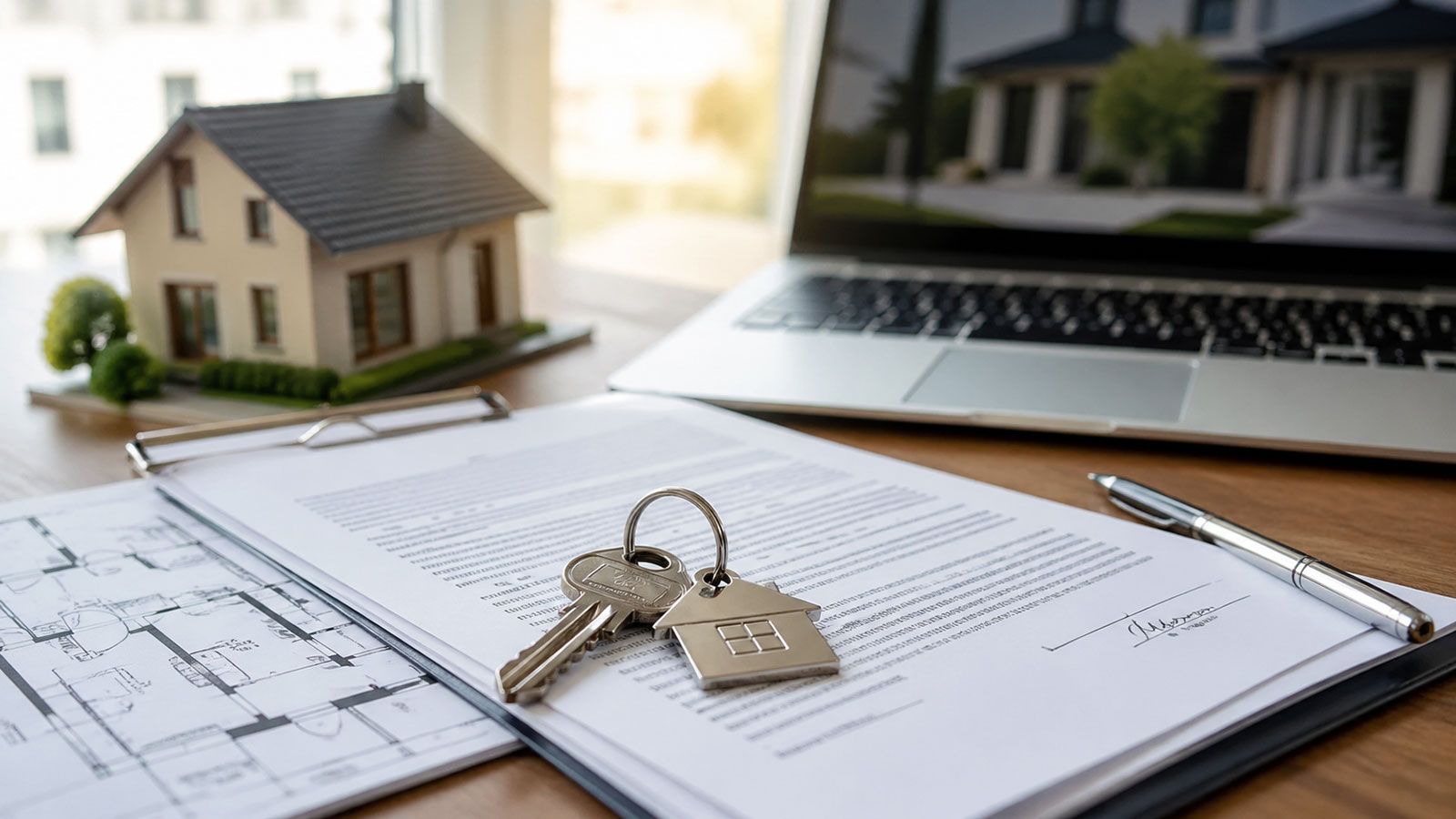 Κλειδιά σπιτιού πάνω σε έγγραφα στεγαστικού δανείου.
