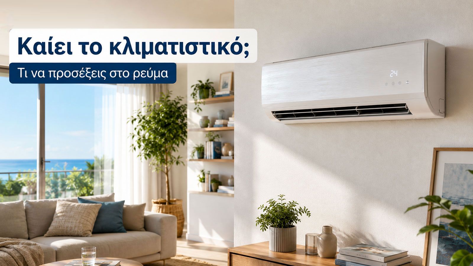 Κλιματιστικό σε σαλόνι σπιτιού το καλοκαίρι.