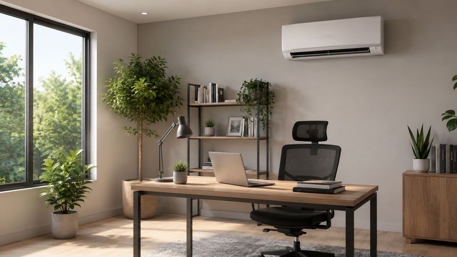 Κλιματιστικό σε χώρο home office με ήσυχο περιβάλλον εργασίας.