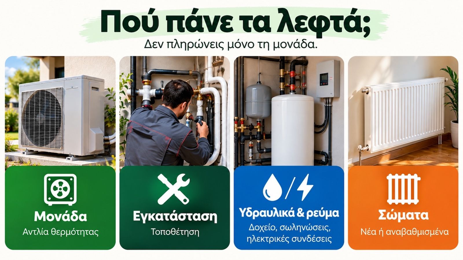 Το σημαντικότερο είναι να μη ρωτήσεις μόνο «πόσο κοστίζει η αντλία;». Ρώτα: Πόσο πληρώνω σήμερα για θέρμανση; Πόσο υπολογίζεται ότι θα πληρώνω μετά; Κ