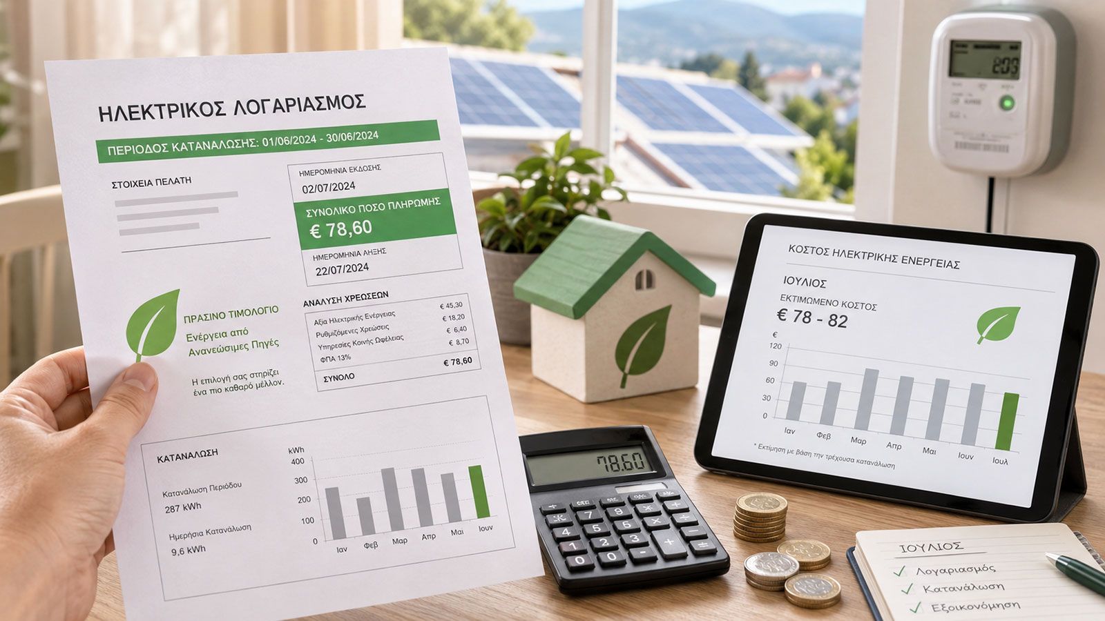 Με μέση τιμή περίπου 17,3 λεπτά/kWh, η διαφορά ανάμεσα σε 300 και 400 kWh φαίνεται άμεσα στον λογαριασμό.