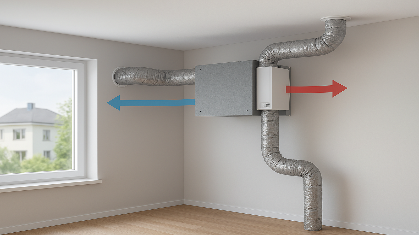 Σύγχρονη κατοικία με σύστημα μηχανικού εξαερισμού και ανάκτηση θερμότητας, που εξασφαλίζει καθαρό αέρα και ενεργειακή απόδοση