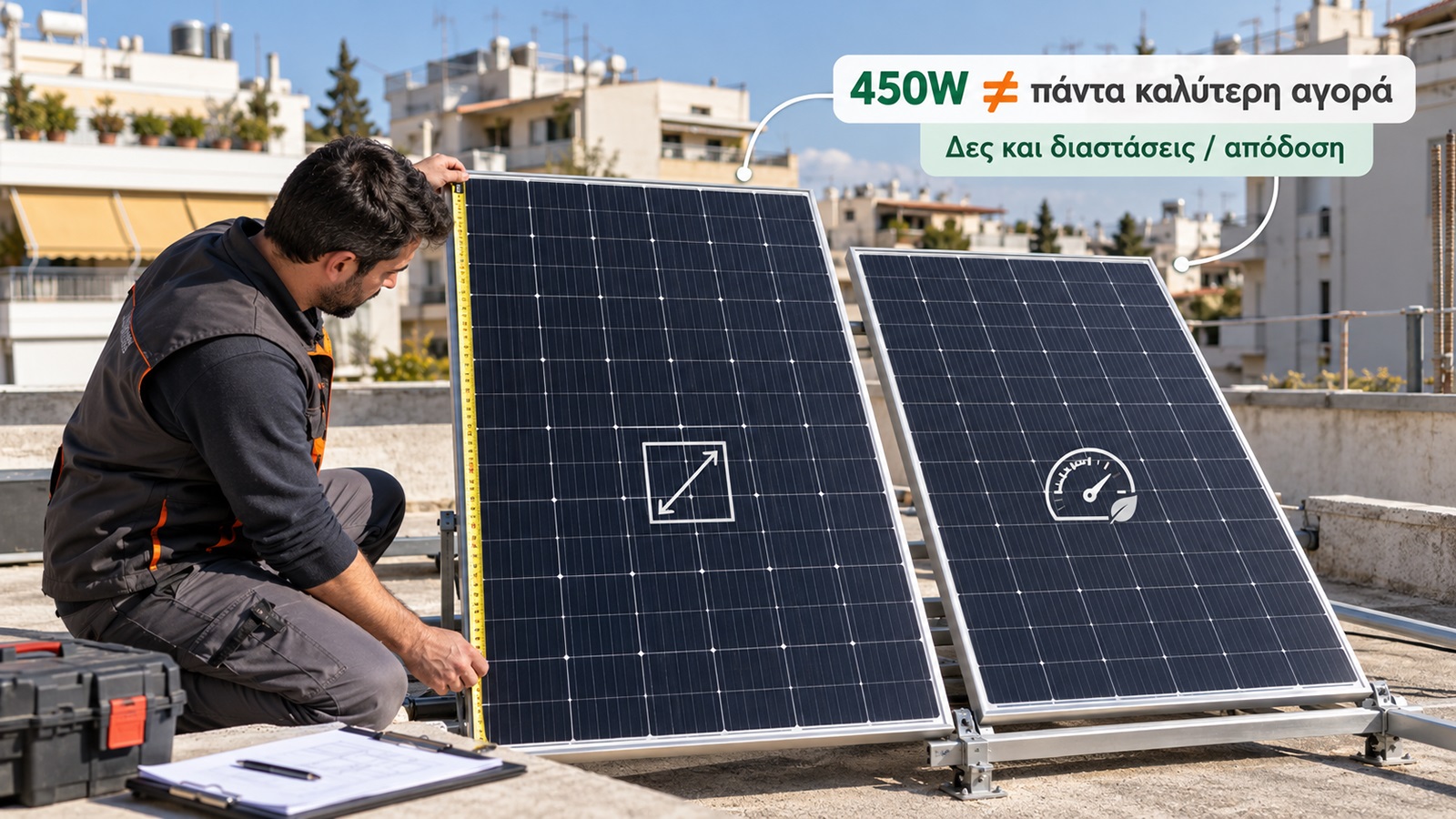 Δύο φωτοβολταϊκά πάνελ με διαφορετικά Watt δεν έχουν απαραίτητα την ίδια επιφάνεια. Πριν επιλέξεις, σύγκρινε την απόδοση ανά τετραγωνικό και τα τεχνικά χαρακτηριστικά τους.