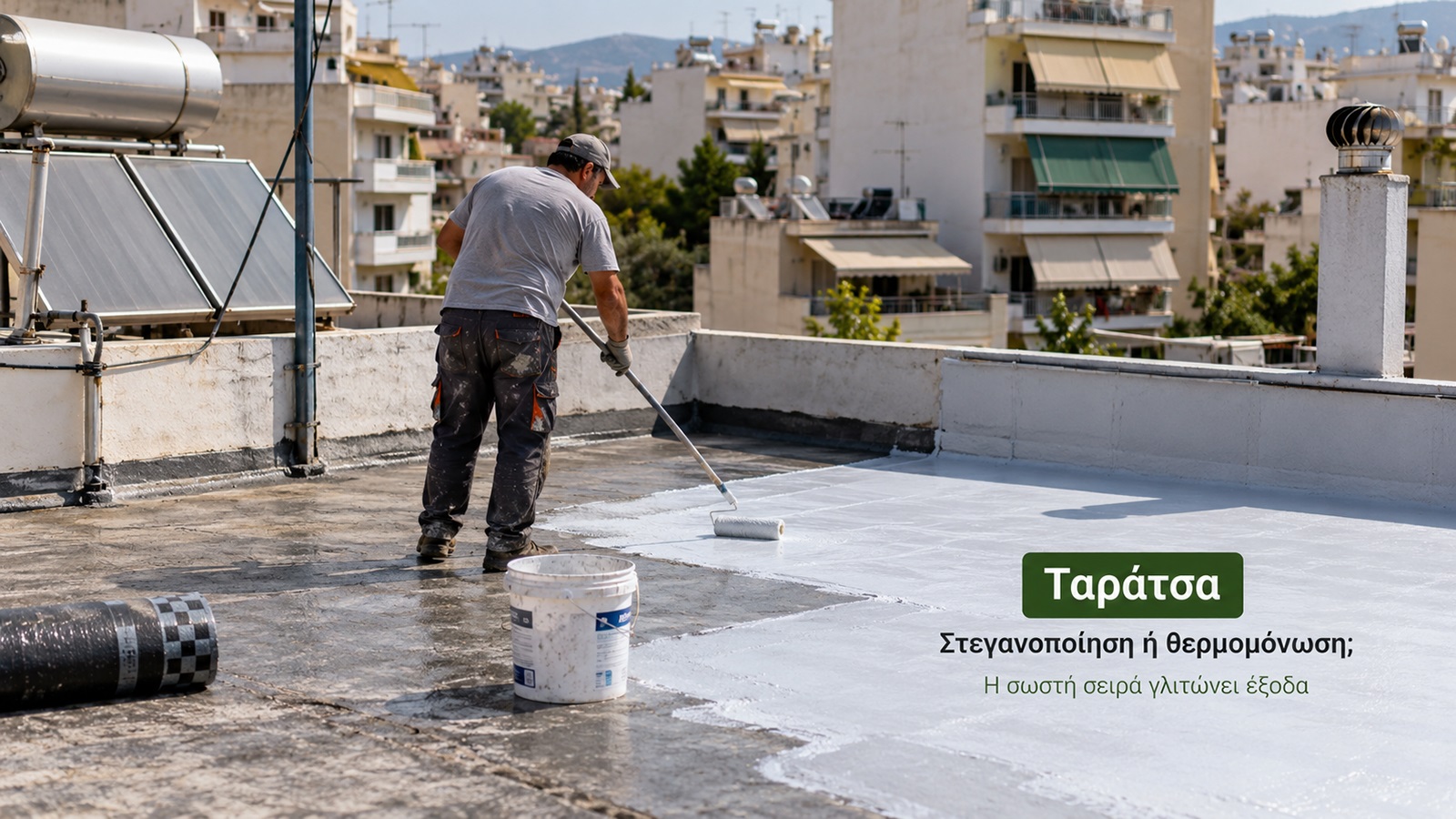Η ταράτσα μπορεί να αποτελεί σημαντική πηγή θερμικών απωλειών για ένα διαμέρισμα τελευταίου ορόφου. Αν υπάρχουν διαρροές, πρέπει πρώτα να αποκατασταθούν και να σχεδιαστεί σωστά το σύστημα στεγανοποίησ