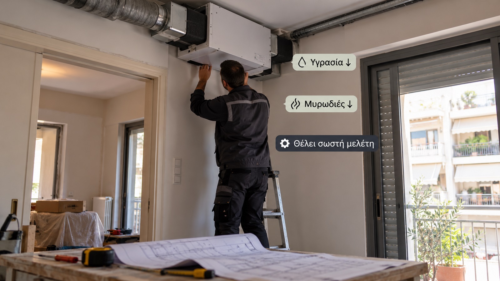 Η εγκατάσταση εξαερισμού με ανάκτηση θερμότητας χρειάζεται σωστή μελέτη. Σε παλιό διαμέρισμα πρέπει να ελεγχθούν οι διαθέσιμοι χώροι, οι αεραγωγοί και το κόστος των εργασιών.