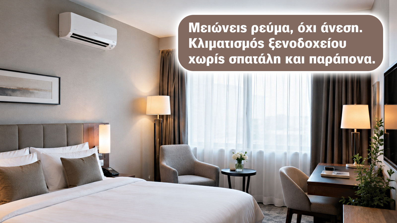 Στα ξενοδοχεία, ο κλιματισμός επηρεάζει άμεσα την άνεση του πελάτη. Στα ξενοδοχεία, ο κλιματισμός επηρεάζει άμεσα την άνεση του πελάτη.