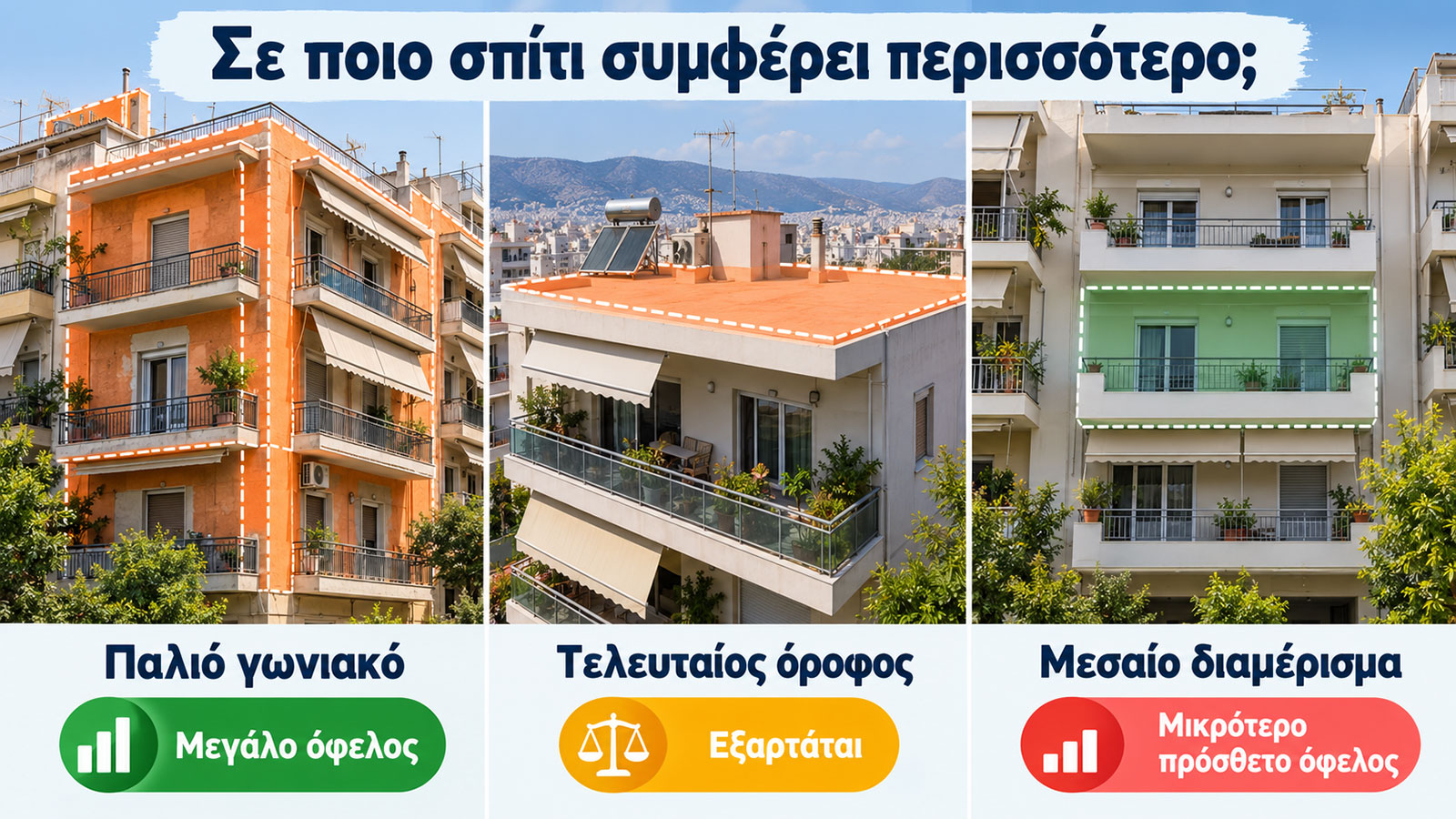 Σε παλιό γωνιακό διαμέρισμα, σε τελευταίο όροφο και σε ήδη μονωμένο σπίτι, οι ανάγκες για θερμομόνωση δεν είναι ίδιες. Σε παλιό γωνιακό διαμέρισμα, σε τελευταίο όροφο και σε ήδη μονωμένο σπίτι, οι ανάγκες για θερμομόνωση δεν είναι ίδιες.