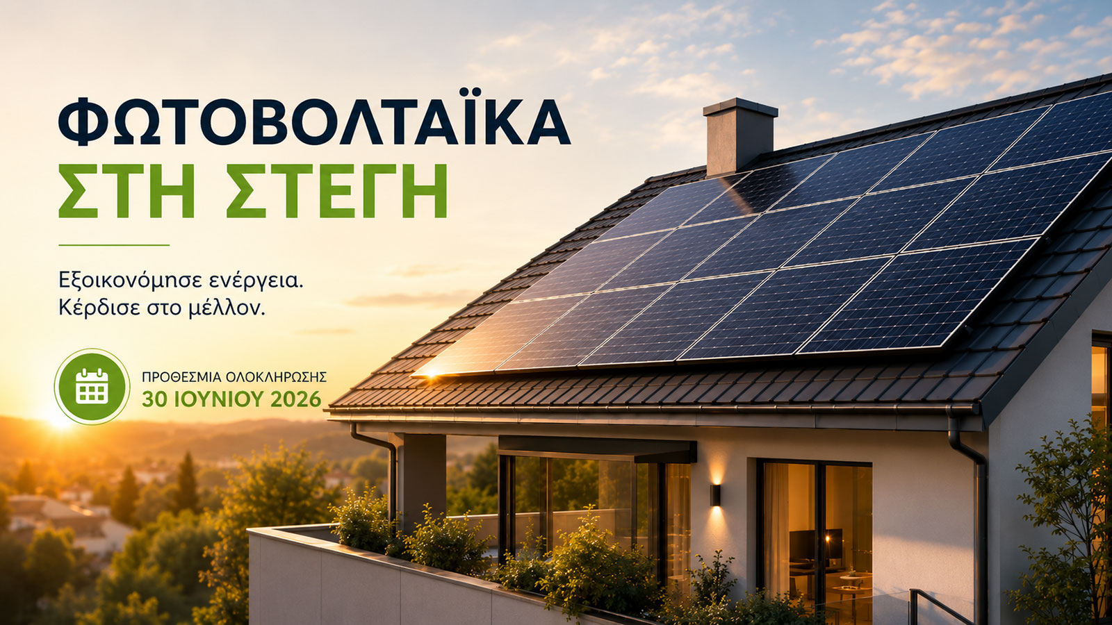 Τα φωτοβολταϊκά στη στέγη μπαίνουν στην τελική ευθεία, με την προθεσμία ολοκλήρωσης να λήγει στις 30 Ιουνίου 2026. Τα φωτοβολταϊκά στη στέγη μπαίνουν στην τελική ευθεία, με την προθεσμία ολοκλήρωσης να λήγει στις 30 Ιουνίου 2026.