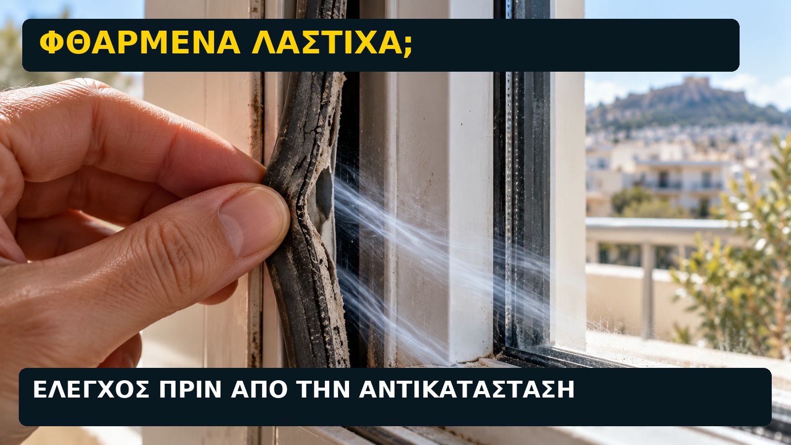 Ξεραμένα ή σκισμένα λάστιχα και προβλήματα στον μηχανισμό κλεισίματος μπορούν να προκαλέσουν διαρροές αέρα. Πριν αλλάξεις ολόκληρο το κούφωμα, έλεγξε αν επισκευάζεται.