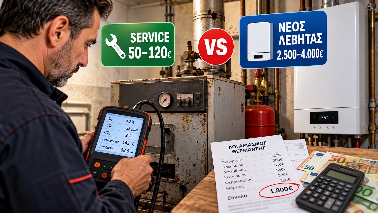 100 ευρώ για service ή χιλιάδες για αλλαγή; Η ηλικία δεν αρκεί — θέλεις μέτρηση και απόσβεση.