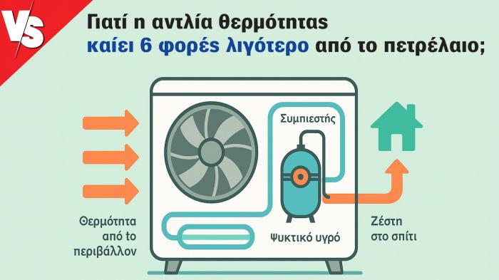 Γιατί η αντλία θερμότητας καίει 6 φορές λιγότερο από το πετρέλαιο;