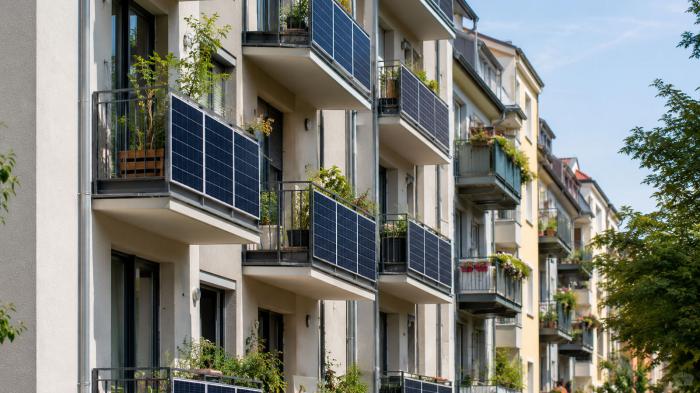 Balcony solar panels on an apartment building.