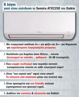 6 λόγοι γιατί είναι επένδυση το κλιματιστικό Sensira ATXC25D της Daikin  