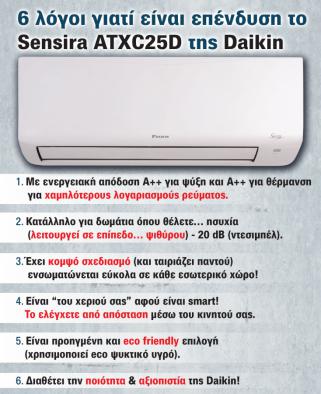 6 λόγοι γιατί είναι επένδυση το κλιματιστικό Sensira ATXC25D της Daikin  